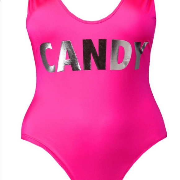 Boohoo bright pink CANDY one piece swim suit. - Picture 3 of 8